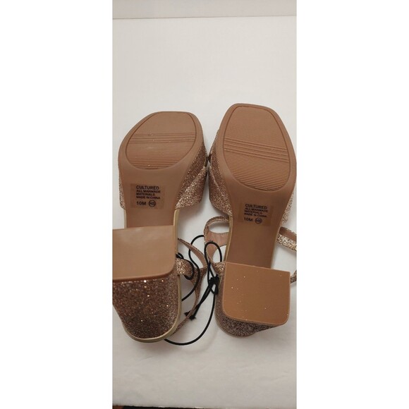 Pop Women's Size 10 M Cultured Heeled Sandals Gold tone Glitter Sparkles 10M - Picture 10 of 13